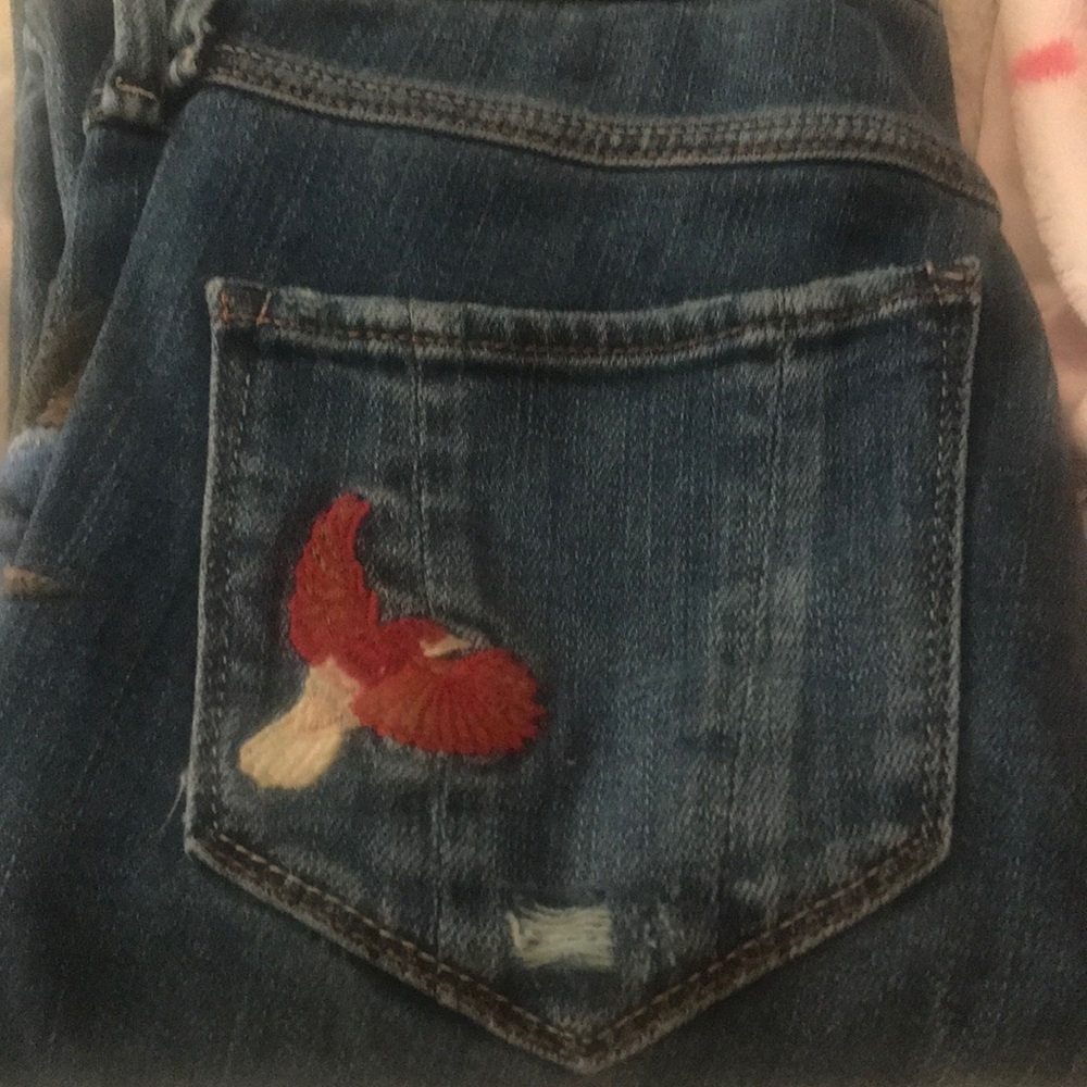 High Rise Raw Hem Embroidered Jeans - Picture 7 of 8